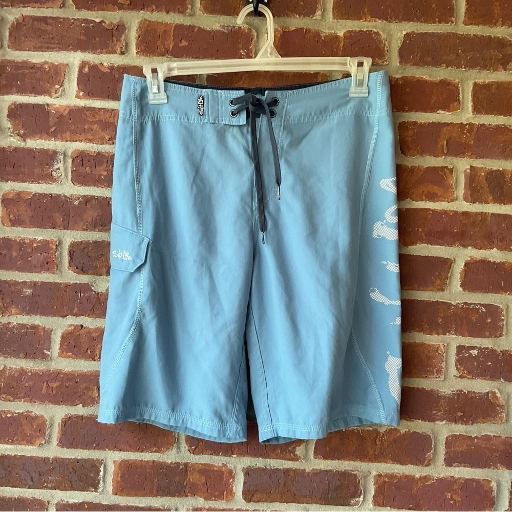 Salt Life light SLX -QD stealth bomerz blue board shorts‎ size 30” waist